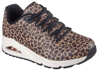 Skechers Sneaker SKECHERS UNO-KAT-NEATO, Damen, Gr. 35, braun (braun, leo), Lederimitat, animal-print, Schuhe Sneaker, Leo Sneaker, Schn&uuml;rschuh mit Air-Cooled 