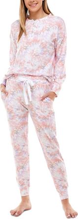 Roudelain Long Sleeve Henley Top & Jogger Lounge Set In Delicate Tie Dye White