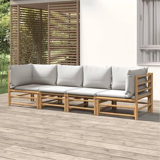 vidaXL Vidaxl - Set De Muebles De Jard&iacute;n 4 Piezas Bamb&uacute; Y Cojines Gris Claro