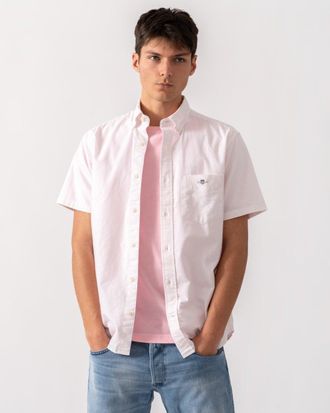 GANT Mens Short Sleeve Shirt in Light Pink Cotton - Size Medium