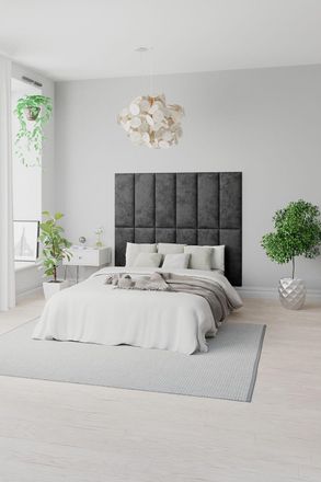 Aspire Home Accents EasyMount Wall Mounted Upholstered Panels, Modular DIY Headboard in Malham Weave Fabric (Pack of 4) in Black