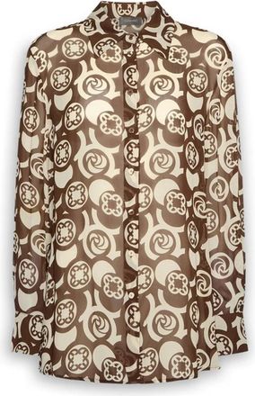 Elena Miro Printed Viscose Shirt - Dames - Overhemden - Bruin - 3XL - Overhemden