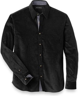 Paul Fredrick Cotton Corduroy Casual Shirt in Black at Nordstrom, Size Small
