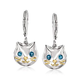 Ross-Simons London Blue Topaz Cat Drop Earrings in Sterling Silver With 18kt Gold Over Sterling