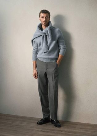Mango Maglia in lana e cashmere a coste celeste - Uomo - XXL - MANGO MAN