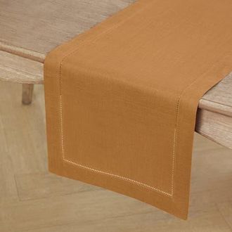 Solino Home Linen Table Runner for Dining Table, Holiday and Everyday Table Decor - Classic Hemstitch in Brown Sugar at Nordstrom, Size Xx-Large