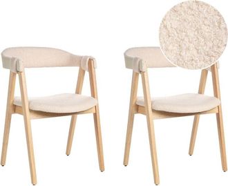 Beliani Beliani - Traditional Style Set of 2 Dining Chairs Upholstered Seat Boucle Light Wood and Beige Day