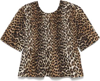 Ganni smock leopard printed blouse - women - Organic Cotton - 38 - Brown