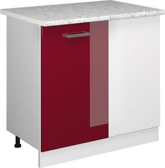 Vicco Mueble Esquinero Universal R-line, Rojo Burdeos Alto Brillo, 86 Cm Con Puerta, Con Encimera Vicco