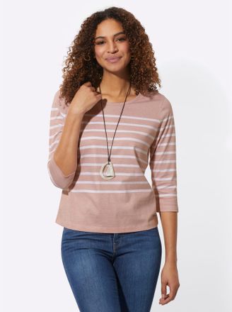 Casual Looks 3/4-Arm-Shirt CASUAL LOOKS Ringelshirt, Damen, Gr. 36, beige (puder, geringelt), 100% Baumwolle, bedruckt, gemustert, mehrfarbig, Rundhals, Shirts 3/4