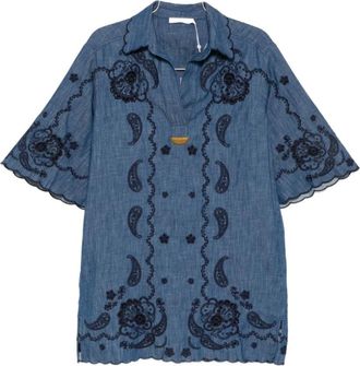 Zimmermann Aster Denim Mini Jurk - Dames - Korte kleedjes - Blauw - S - Denim - Kleedjes