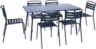 Sweeek 6-seater folding metal garden table with 6 chairs Marine blue 141.2x80x72.5 cm - Amelia