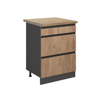 Vicco Mueble Bajo De Cocina R-line, Roble Dorado, 60 Cm Con Cajones, Et Roble