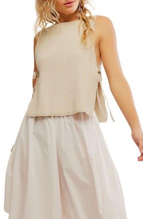 Free People Lizzie Rib Side Tie Sleeveless Cotton & Linen Blend Sweater in Summer Sand at Nordstrom, Size Medium
