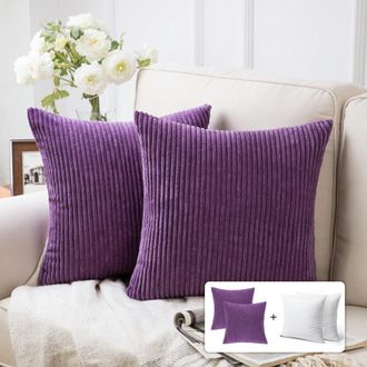 OEM Cojines Cuadrados De Terciopelo De Pana Suave Y Liso, Ideales Para Sof&aacute;s, 50 X 50 Cm, Color Morado, Paquete De 2
