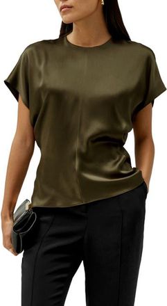 LilySilk Short Batwing Sleeve Silk Contour Top in Pine at Nordstrom, Size X-Small