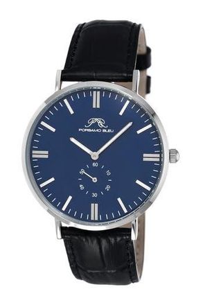 Porsamo Bleu Mens Henry Miyota Quartz Croc Embossed Leather Strap Watch, 40.8mm in Black-Blue at Nordstrom Rack