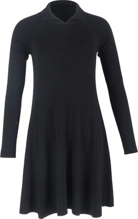 Khaite Knitted Collared Mini Dress in Black Wool