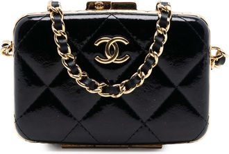 Chanel Pre-owned Womens Small Glazed Goatskin Box With Chain - Black Leather - One Size