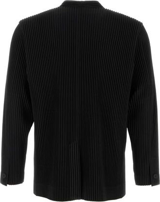Homme Pliss&eacute; Issey Miyake Mens Pleated Polyester Cardigan Black