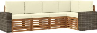 vidaXL Conjunto De Sof&aacute;s De Exterior 5 Uds. Natural Y Crema Poli&eacute;ster Vidaxl