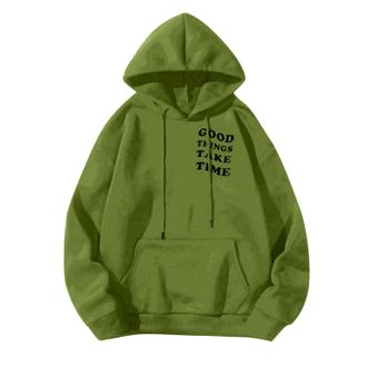 Generic Hoodie for Men Loose Fit Letter Printed Long Sleeved Sweatshirt Drawstring Hoody Tops Winter Casual Comfortable Sport Sweater Green
