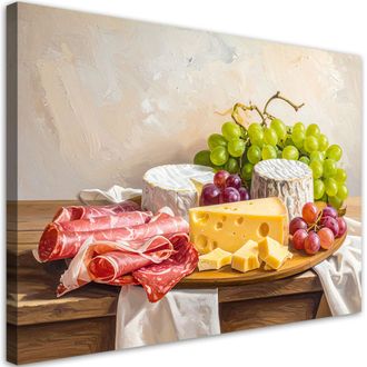 Feeby Cuadro Sobre Lienzo, Tabla De Embutidos Y Quesos, 120x80