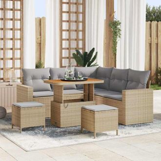 vidaXL Conjunto De Sof&aacute; De Jard&iacute;n 8 Pcs Beige Rat&aacute;n Sint&eacute;tico