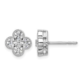 Diamond2Deal 14k White Gold 1 ct Lab Grown Diamond Bloom Floral Stud Earrings VS Clarity, D-E Color