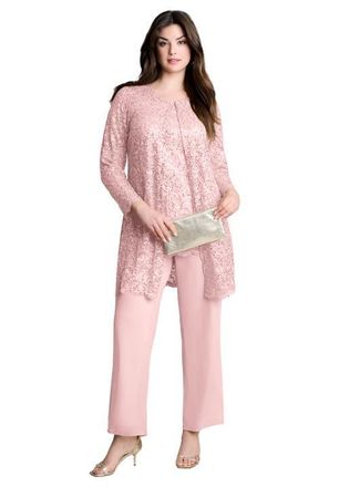Roaman's Plus-Size 3 Piece Allover Sequin Lace Jacket and Tank Pant Set in Pale Blush at Nordstrom, Size 24