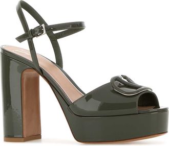 Valentino Garavani Womens Vlogo Sandals Green Calf Leather