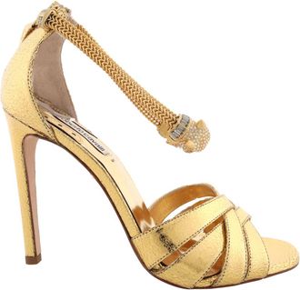 Roberto Cavalli Gold Strappy Sandals, Brand Size 37 ( US Size 7 )