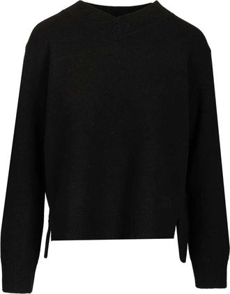 Maison Kitsun&eacute; Merino wollen trui - Dames - V-hals truien - Zwart - M - Wol - Truien & Vesten