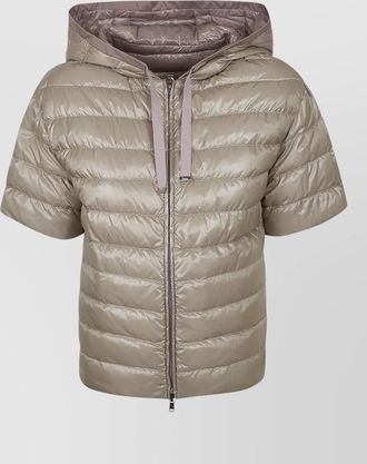 Herno hooded short sleeve quilted shiny jacket