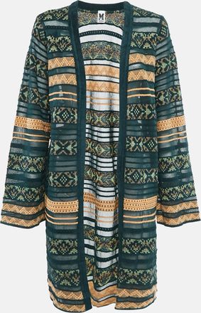 M Missoni Green Stripe Patterned Knit Open Front Cardigan