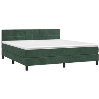 vidaXL Cama Box Spring Colch&oacute;n Y Led Terciopelo Verde Oscuro 160x200cm Vidaxl