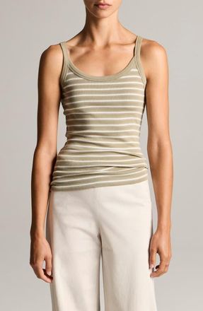 Vince Stripe Pima Cotton Blend Camisole in Salted Moss Combo at Nordstrom, Size Xx-Small