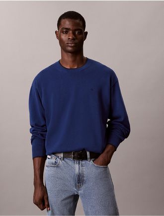 Calvin Klein Jeans Calvin Klein Mens Smooth Cotton Tipped Crewneck Sweater - Blue - 2XL