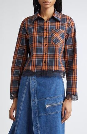 3.1 Phillip Lim Lace Hem Crop Shirt in Dusk Multi at Nordstrom Rack, Size 10