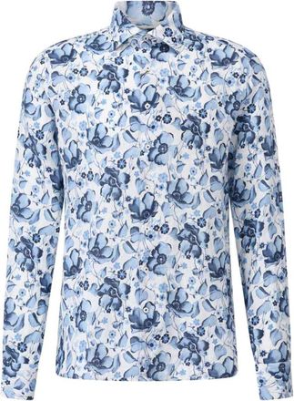Stenströms Overhemden, Heren, Blauw, L, Linnen, Bloemig Slim-Fit Linnen Overhemd