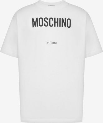 Moschino T-shirt in jersey di cotone organico stampata - Bianco