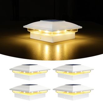 OEM Juego De 4 Luces Solares Para Exteriores, Luces Solares Para Postes, 2 Modos, L&aacute;mpara Led Impermeable Para Jard&iacute;n, Patio, Valla, Apta Para Postes De M