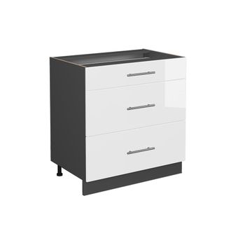 Vicco Mueble Bajo De Cocina Fame-line, Blanco Alto Brillo, 80 Cm Con 3 Cajones, Sin Encimera