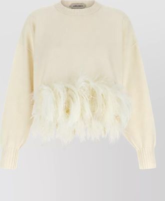Alberta Ferretti feather-trimmed ribbed cropped sweater