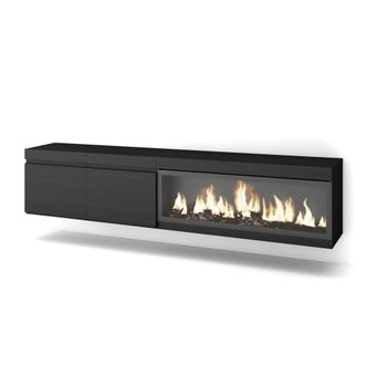 Skraut Home Mueble tv efecto madera negro 208x35x45cm chimenea efecto fuego