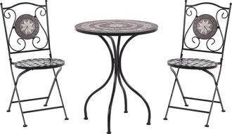 Beliani Beliani - Conjunto De Balc&oacute;n 2 Plazas De Metal Negro Mesa Sillas Plegables Cariati