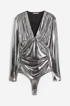 H&M Drapierter Tangabody mit V-Ausschnitt - Silber