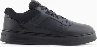 Emporio Armani Leren sneakers met mesh details - Heren - Sneakers - Zwart - 42 EU - Leer - Schoenen