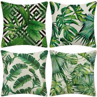 OEM Zolginah Set Di 4 Federe Per Cuscini Da Esterno, Impermeabili, Con Motivo A Piante Tropicali Verdi, Ideali Per Divano, Patio, Giardino, Soggiorno E Ca