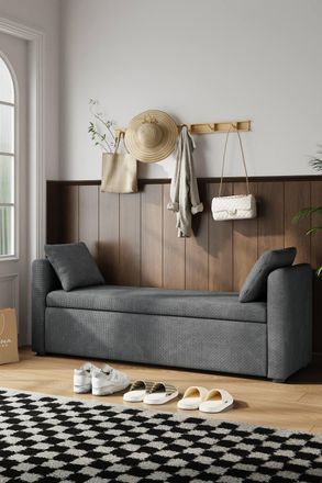 Living and Home Upholstered Storage Bench with 2 Pillow in Grey